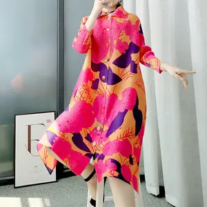 プリーツウインドブレーカー人形襟プリント春夏新作ファッション外国風ラージサイズ