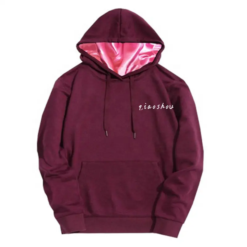 Personalizado de gran tamaño unisex de satén de gran tamaño Puff con capucha logotipo personalizado Sudadera con capucha forrada de satén Zip Up Hoodie Hombres