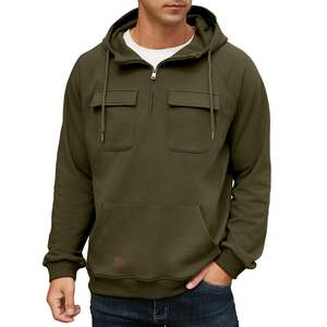 Jersey atlético con cremallera para hombre con capucha de carga, sudadera de lana verde, ajuste holgado, 100% algodón para la temporada de verano, suministro ODM - Product Image 1