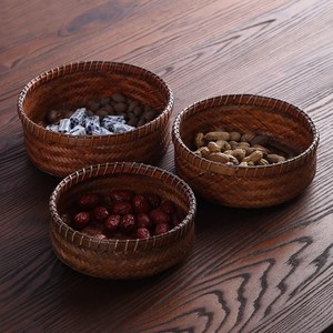 Traditional handmade <b>bamboo</b> woven vintage storage <b>basket</b>, tea ceremony ornament, snack <b>basket</b>, guesthouse afternoon tea, dried - Product Image 3