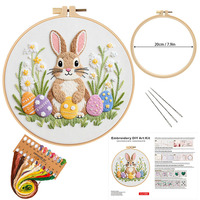 Nouveau Kit de Broderie DIY 2026 Motif Lapin de Pâques et Œuf avec Cerceau et Instructions en Anglais pour Décoration Intérieure et Cadeau