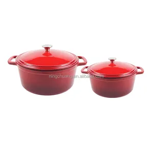 Set peralatan masak merah anti lengket, Set panci sup 4 buah besi cor induksi rumah dengan tutup