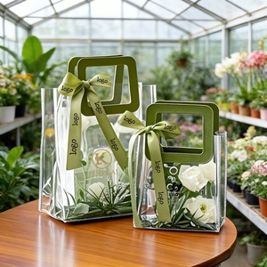 Hot Sell Custom PVC Transparent <b>Gift</b> <b>Bags</b> Handbag- With Ribbon for Party Favors & <b>Gift</b> Wrapping - Product Image 1