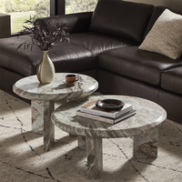 Table basse en marbre Nero Marquina Dream Home, à deux niveaux, ronde, avec base en pierre massif, table de salon
