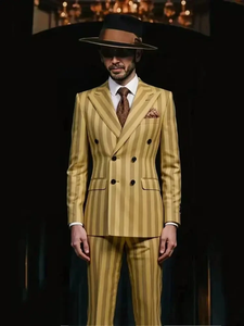 Completo <span class=keywords><strong>da</strong></span> Uomo Giallo a Righe Larghe, 2 Pezzi, Giacca e Pantaloni, Doppiopetto con Revers a Punta, Formale, <span class=keywords><strong>da</strong></span> <span class=keywords><strong>Cerimonia</strong></span>, per Sposo, Ballo di Fine Anno, Abito Personalizzato - Product Image 2