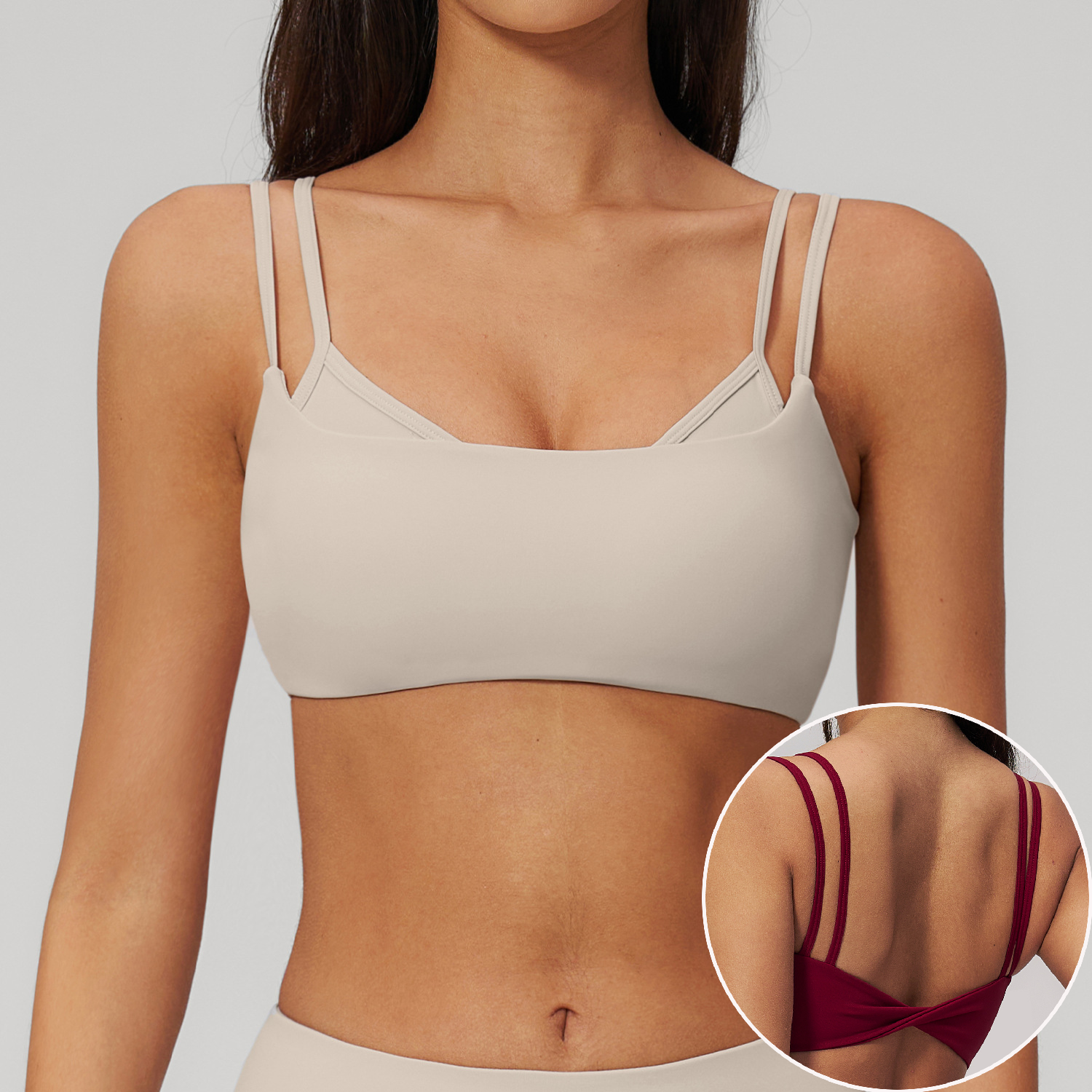 Women's Double-strap Yoga Tank Top with Built-in Cups Thin Shoulder Strap Sports Bra Back Beauty Fitness Brassiere