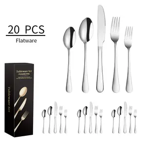 फैक्टरी प्रत्यक्ष बिक्री 1010 flatware सेट चाकू कांटा चम्मच और चाय चम्मच के साथ 20 pcs स्टेनलेस स्टील 430 tableware सेट उपहार बॉक्स