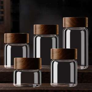 Recipiente de Vidrio de Alta Calidad Resistente al Calor para Almacenamiento de Alimentos <span class=keywords><strong>con</strong></span> Tapa de Madera Sellada, Recipiente Transparente de Borosilicato para <span class=keywords><strong>Cereales</strong></span> y Legumbres - Product Image 6