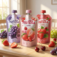Sachet Doypack personnalisé en gros avec impression couleur intégrale motif fruits, avec bouchon à vis de qualité alimentaire, pour boissons, purée de bébé, jus et liquides, pour la vente au détail