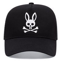 Cappellino da Baseball con Motivo Coniglio Scheletrato, Nero con Rete, Unisex, Traspirante in Cotone, per Eventi Sportivi all'Aperto, Alta Qualità, Personalizzabile 3D