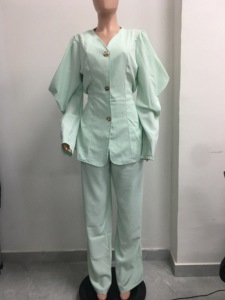 Einfarbige Laternen ärmel Lose Anzug Jacke & Hose Pendler Damen 2-teiliges Set Sehe Fashion - Product Image 6