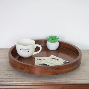 ถาดเสิร์ฟไม้เนื้อแข็งทรงกลม สีวอลนัท 35x35x6 ซม. สำหรับชา กาแฟ เค้ก ผลไม้ ใช้ในครัวเรือน - Product Image 2