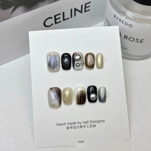 Lot de faux ongles de luxe en amande carrés courts, réutilisables, à presser, nouveau design, mignons, pour les fêtes - Product Image 6