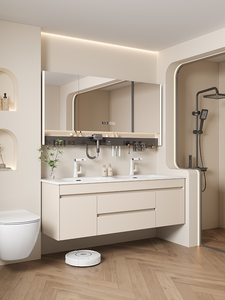 Mueble de baño moderno blanco con lavabo doble integrado de cerámica, combinación de mueble de baño con lavabo. - Product Image 5