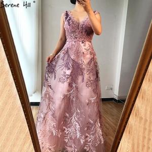 2020 Dubai azul fuera del hombro A-Line vestido de fiesta elegante encaje con cuentas cuello en V hasta el suelo gasa estilo de fiesta LA70667 - Product Image 5