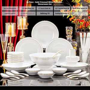 Services <span class=keywords><strong>de</strong></span> table en porcelaine fine <span class=keywords><strong>de</strong></span> luxe, bord doré, bols à soupe blancs, assiettes, <span class=keywords><strong>vaisselle</strong></span> en céramique <span class=keywords><strong>pour</strong></span> hôtel, restaurant, mariage - Product Image 3