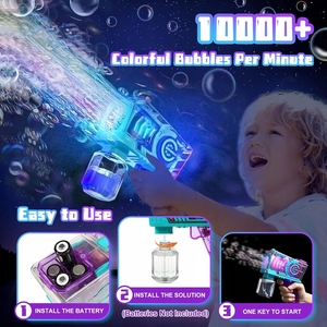Pistolet à bulles automatique transparent lumineux pour enfants 10 trous bulles baguettes <span class=keywords><strong>Blaster</strong></span> pour les tout-petits avec lumières LED - Product Image 2