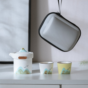 Service à thé de voyage en céramique portable, design minimaliste, théière avec tasses pour usage extérieur, origine Dehua - Product Image 1