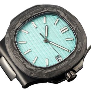 Reloj de Pulsera de Lujo de Primera Calidad con Esfera Verde Menta a Rayas, Caja Octogonal de Fibra de Carbono, Patrón Marmoleado, Fecha Automática, Resistente al Agua - Product Image 2