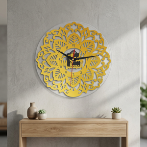 Horloge murale Eid Mubarak, design bohème rond, horloge analogique silencieuse à quartz pour la décoration du salon - Product Image 6