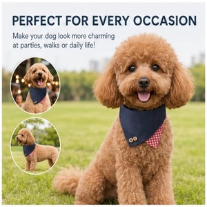 PUPE Dog <b>Collar</b> with Bow Tie Adjustable Beige Plaid <b>Pet</b> Triangular Scarf Bandana Set <b>Pet</b> Accessories for Dog and Cat - Product Image 4