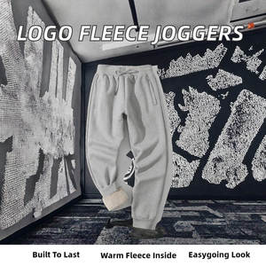 Pantalons de survêtement décontractés pour hommes avec logo personnalisé, taille élastique, doublure en polaire, taille moyenne à grande, joggers de sport, hip hop, longs, en laine peignée - Product Image 2