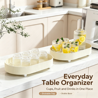 Plateau de rangement de table blanc crème avec grille d'égouttage amovible, pieds antidérapants, organisateur de comptoir de cuisine pour fruits et boissons