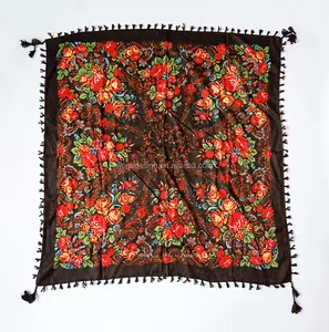 Stile russo pronto per <span class=keywords><strong>la</strong></span> spedizione in Ucraina scialle scialle sciarpe con stampa floreale donna cotone quadrato scialle sciarpa con stampa floreale - Product Image 1