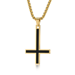 Men's Stainless Steel Inverted <b>Cross</b> Necklace Black Enamel Pendant Fashion Jewelry For Men - Product Image 5