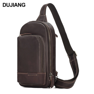 Dujiang Men's Chest <b>Bag</b> Genuine Leather Crossbody <b>Bag</b> Solid Color Fashionable Everyday Outfits - Product Image 5