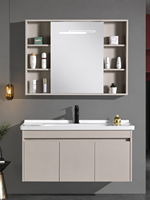 Meuble-lavabo mural de salle de bain en gros, directement de l'usine, avec rangement ouvert et miroir LED, taille personnalisable disponible