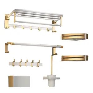 China Supplier Aluminium Hotel Luxury Bath Hardware Sets White Golden Bathroom Accessories Set Bathroom Sets