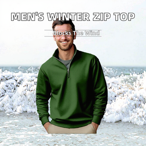 Sudadera Casual para Hombre, Estilo Urbano, Cuello Alto, Bloques de Color, Cierre de Cremallera de un Cuarto, Forro Polar, Impermeable, Corte Holgado, Mangas Normales - Product Image 3