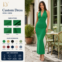 Robe longue moulante décontractée pour femme, personnalisée, en tissu naturel uni, avec col licou et décolleté en V profond, vente en gros