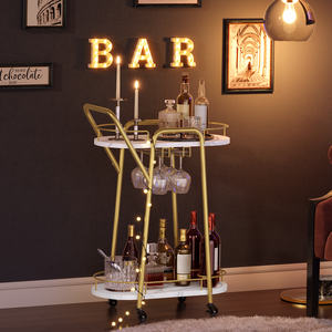 Grosir keranjang bergulir emas, Penyimpanan dapur portabel menyajikan troli di atas roda, Bar bergerak utilitas berdiri dengan roda untuk rumah - Product Image 4