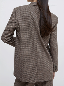 Chaquetas <span class=keywords><strong>Blazer</strong></span> para <span class=keywords><strong>Mujer</strong></span>, Estilo Retro a Cuadros, Personalizables, Cuello en V con Botones, Corte Regular, para Oficina y Calle, Estilo Europeo y Americano - Product Image 3