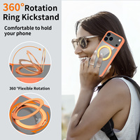Coque de téléphone magnétique orange pour iPhone 17 Pro Max avec support rotatif Coque de téléphone portable antichoc de luxe avec couverture arrière transparente