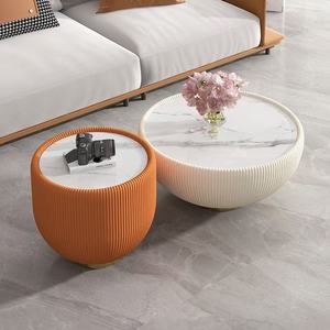 Living Room Decor Nordic Round Wooden Leather Modern Slate Coffee <b>Tables</b> for Home - Product Image 3