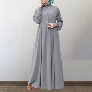 Gaun Kasual Musim Semi Wanita Modern Gaya Nasional Leher Bulat Pakaian Turki Gaun Muslim Ayunan Besar