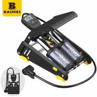 Pompe à air à pédale BAIMEI en acier, à double cylindre haute pression, avec manomètre 80-130 PSI pour voitures et vélos