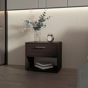 Stained Walnut Nightstand With 1 <b>Drawer</b> <b>Storage</b> <b>Drawer</b> Bedroom Furniture - Product Image 1