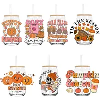 Cozy citrouille saison automne Vibes feuilles UV DTF transferts autocollants décalcomanies pour Libbey tasses froides tasses gobelet étanche bricolage artisanat