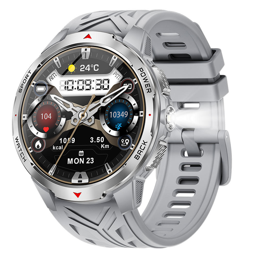 2026 TK88 Smart Watch with Flashlight 1.7inch Round Screen 3ATM Waterproof Heart Rate Sports Compass Smartwatch 1100mAh Battery