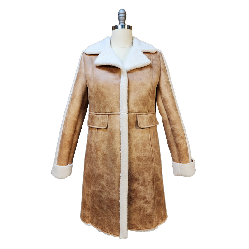 Nieuwe Mode Taupe Folie Suède Gebonden Witte Schapenvacht Shearling Groothandel Jassen Vrouwen Winter Jassen Voor Dames Vrouwen