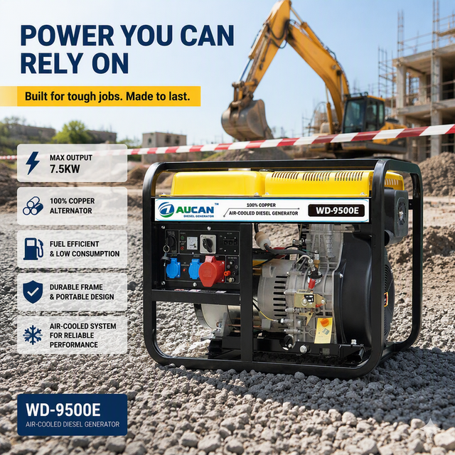 AUCAN 7.5KW Heavy Duty Diesel Generator WD-9500E Air-Cooled Portable Genset for Construction Site Industrial Backup
