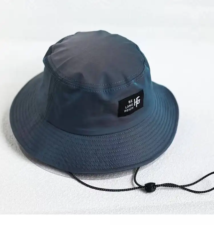 Hoge Kwaliteit Polyester En Nylon Outdoor Wandelen Sport Emmer Hoed Met Touw Waterdicht En Snel Droog Emmer Cap En Hoed