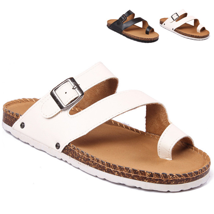 Summer Unisex Cork Sandals Filp Flops Open Toe Leather Slides Slippers Women Sandals Shoes