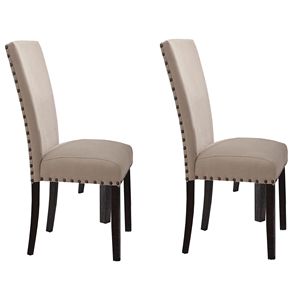 DB Set of 2 Beige and Salvage Dark Oak Upholstery <b>Side</b> Chairs <b>for</b> <b>Living</b> <b>Room</b> - Product Image 1