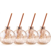 Vente en gros de gobelets transparents en verre pour boire en forme de boule de Noël avec gobelets en paille