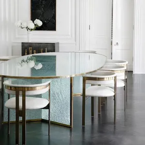 Yemek odası için moda popüler Oval şekilli cam yemek masası
